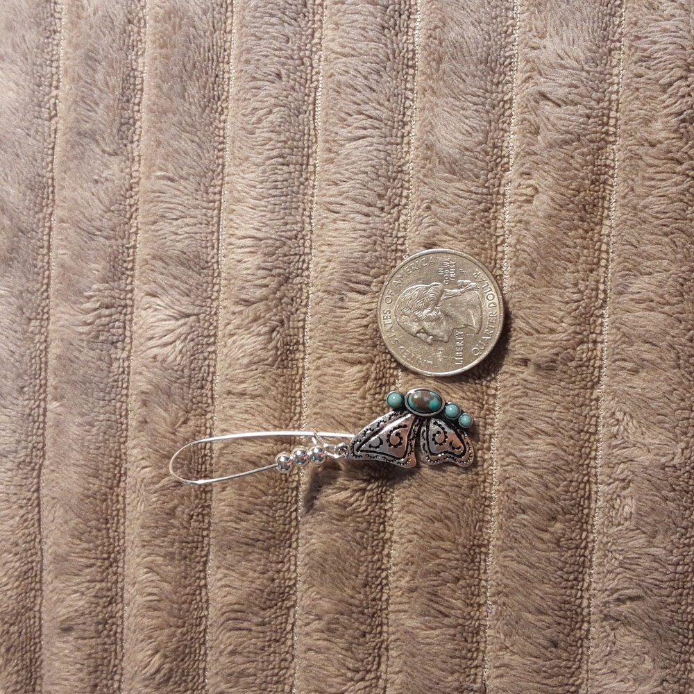Handmade Butterfly Earrings Turquoise And Silvertone - Picture 5 of 6